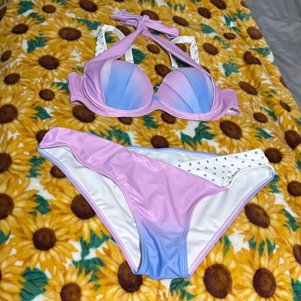 Purple and Blue Bikini Set with Classic Cut